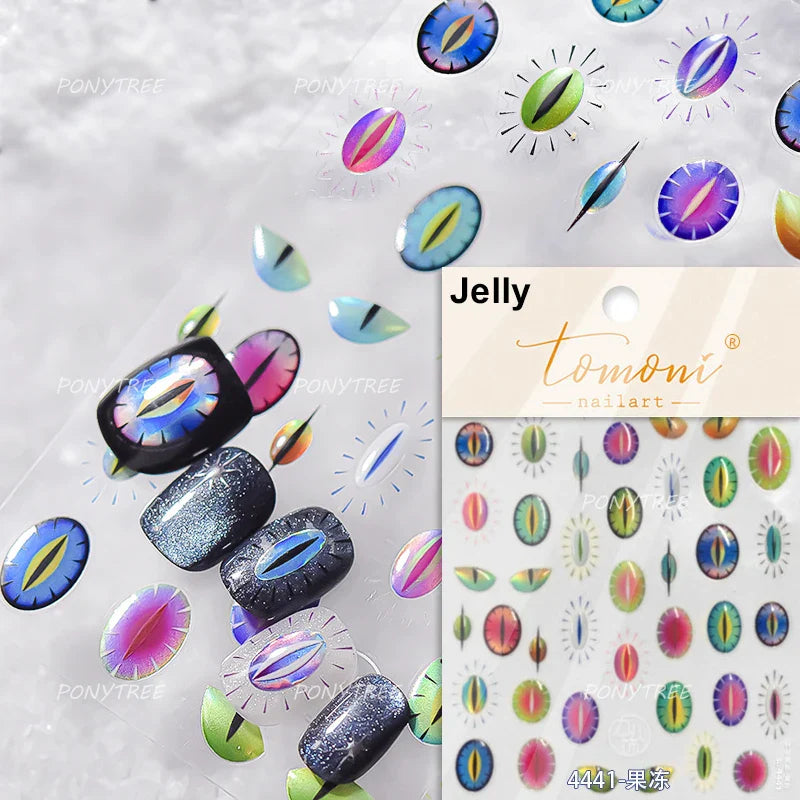 Glitter Star Snake Moon Darkness Eye Love Heart Crown Sword Self Adhesive Nail Art Stickers Punk Jelly Angel Wing Manicure Decal (ONLINE ORDER ONLY)