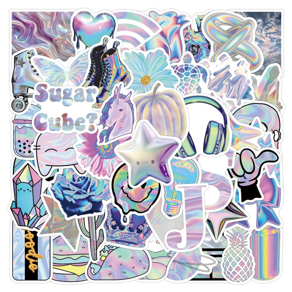 Iridescent Cartoon Stickers Waterproof DIY Laptop Phone Cup Scrapbook Graffiti Gift (ONLINE ORDER ONLY)