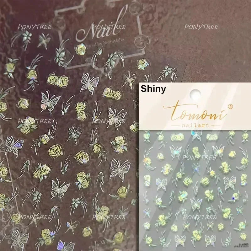 Charming Delicate Sapphire Color Blue Black Stroke Butterfly Jelly Relief Rhinestone Adhesive Nail Art Stickers Manicure Decals (Online Order Only)