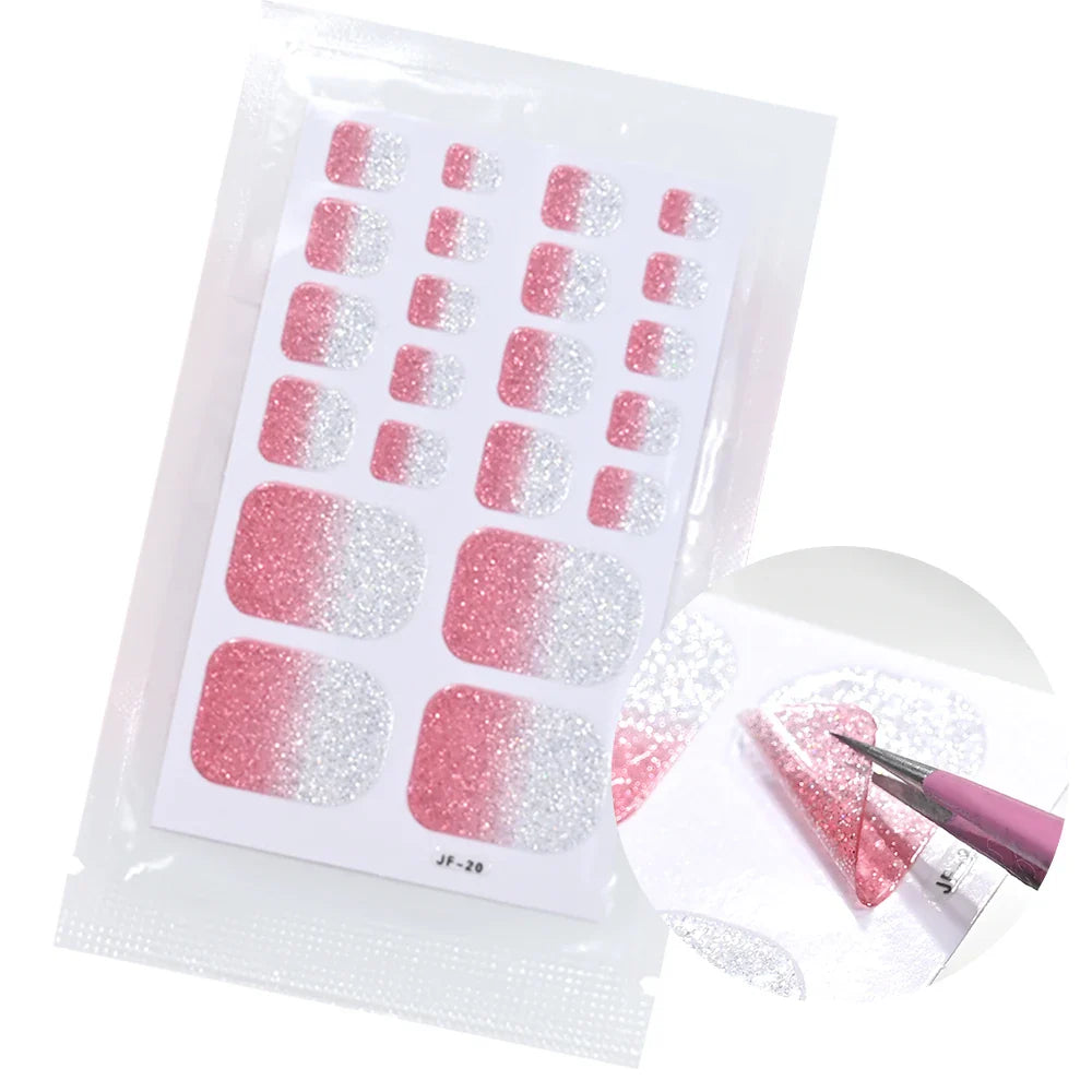 110Pcs 5Sheets Toe Nail Press On Nails Stickers Glitter Gradient Diamond Short Square Shape Toenails Wraps False Toe Nail Patch* (ONLINE ORDER ONLY)