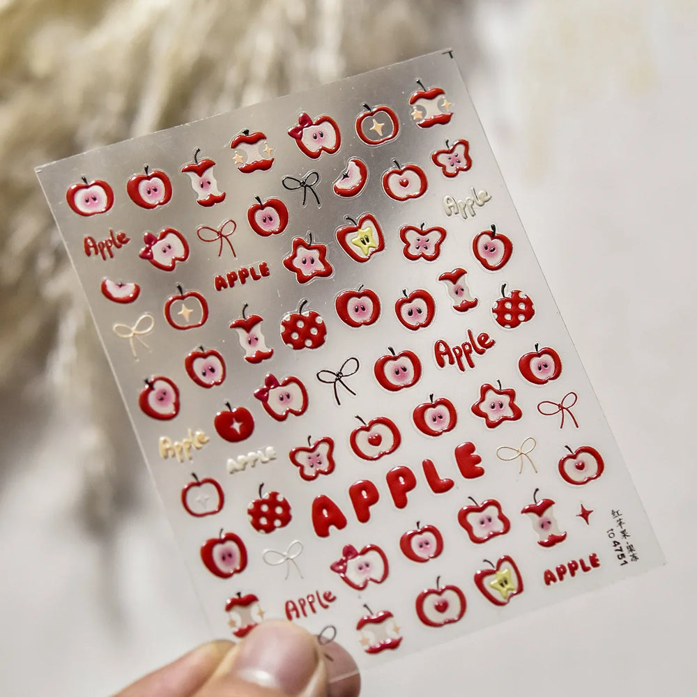 Shiny Attractive Apple Core Peel Cute Fruits Bowknot Tie Star Self Adhesive Nail Art Stickers Charming Rhinestone Manicure Decal (ONLINE ORDER ONLY)