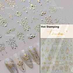 Pink Blue Yellow Embroidery Totems Geometric Floral Pattern Flower 5D Embossed Nail Art Stickers Bohemian Style Manicure Decals (ONLINE ORDER ONLY)
