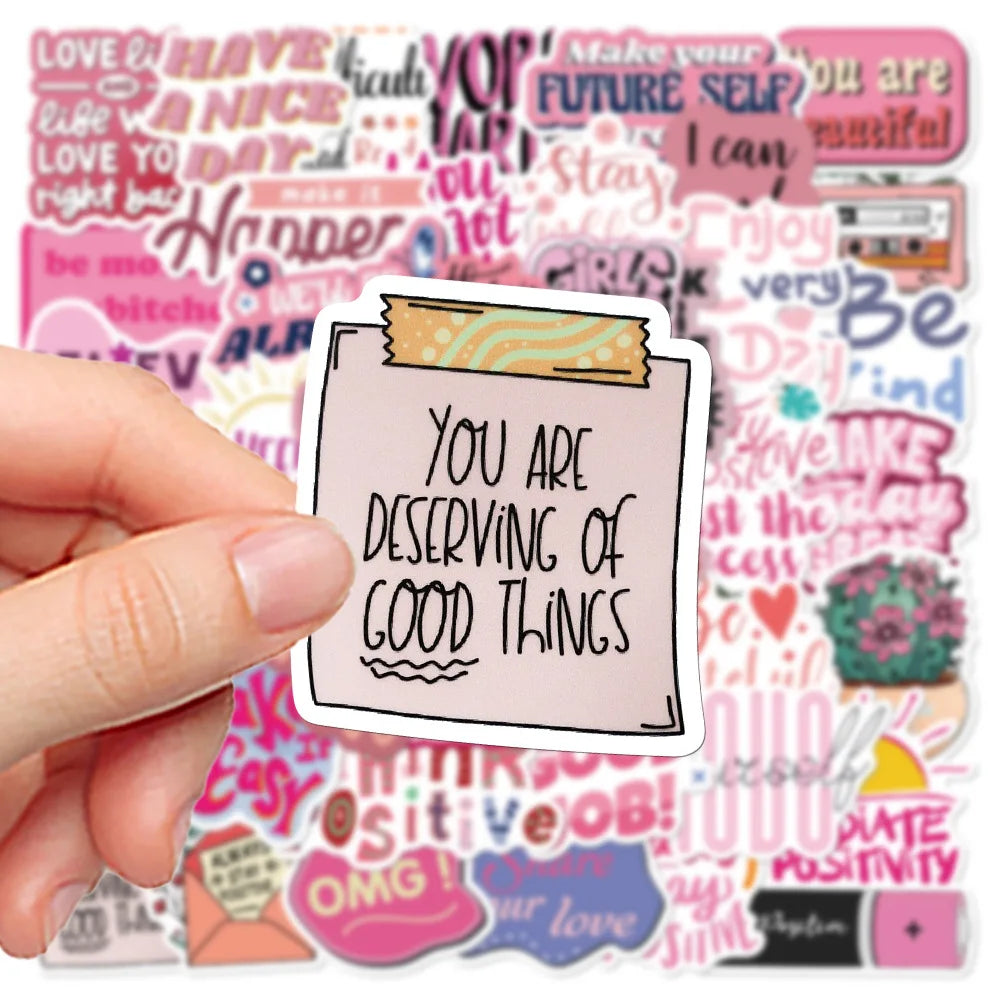 10/50Pcs Cute Pink Inspirational Graffiti Stickers Quote Motivational Phrase Decals Notebook Laptop Phone Aesthetic Decoration (Online Order Only)