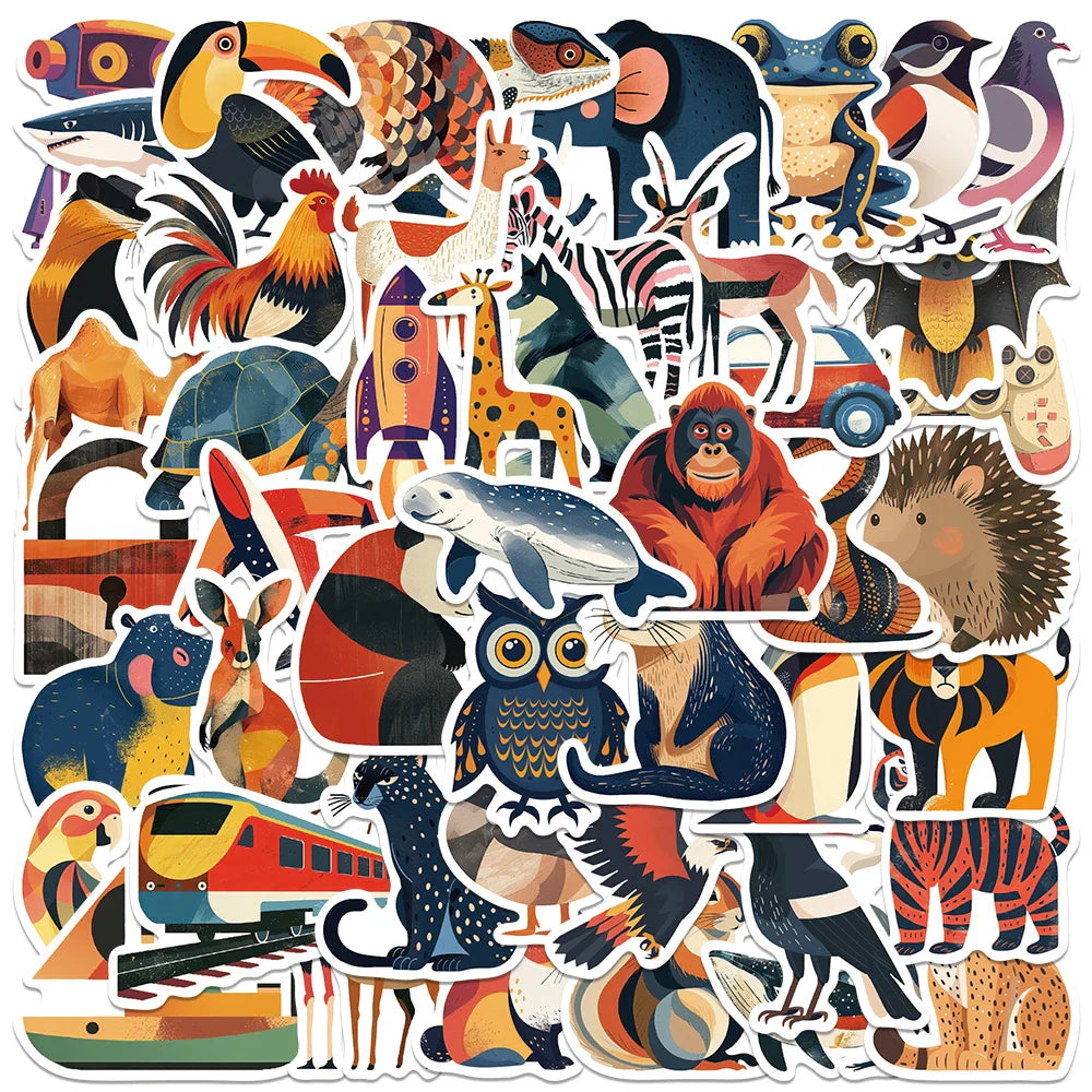 50pcs Aesthetic Minimalism Cartoon Animals Stickers Laptop Water Bottle Decals Luggage Guitar Phone DIY Waterproof Graffiti (Online Order Only)