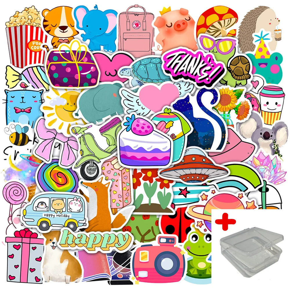 50pcs Vsco Style Graffiti Stickers for Helmet, Wall, DIY Decoration with Storage Box (Online Order Only)