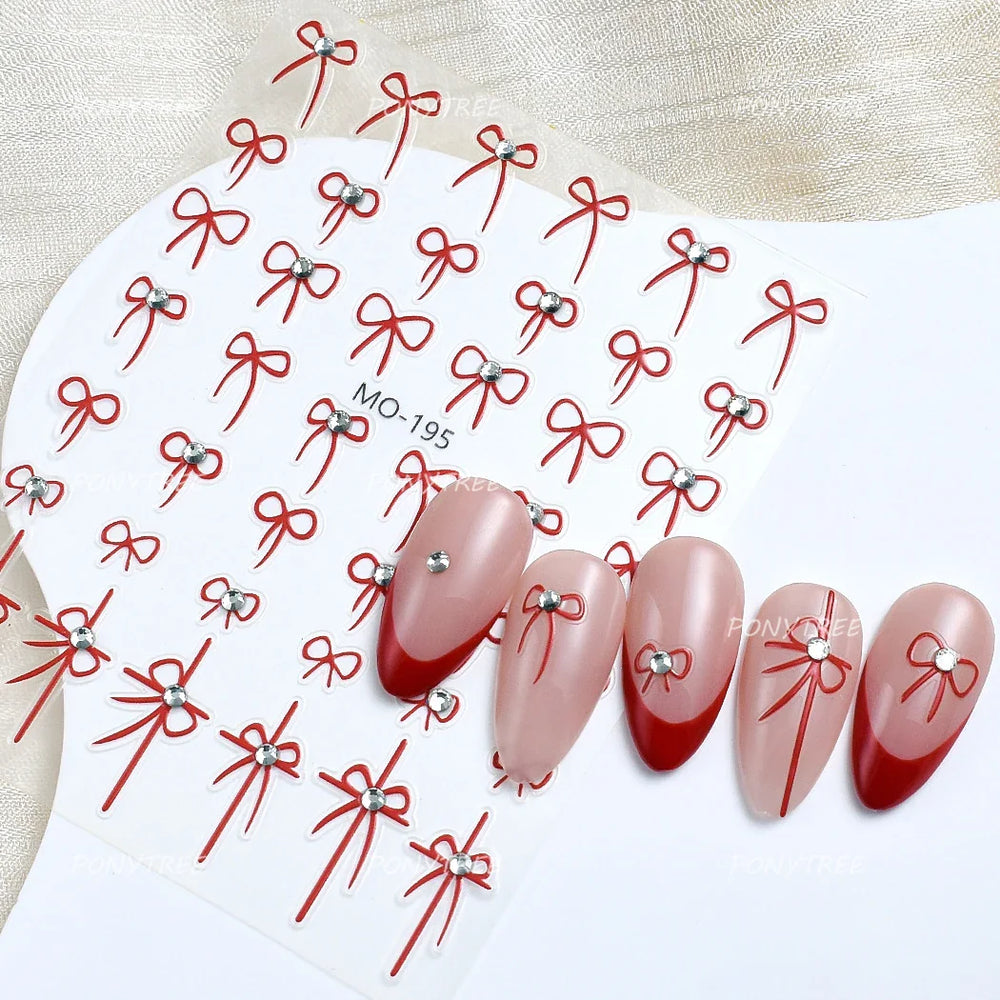 Gold Silver White Black Pink Blue Bowknot Ribbon Flat 3D Line Gird Strap Tie Elegant Charming Nail Art Stickers Manicure Decals (ONLINE ORDER ONLY)