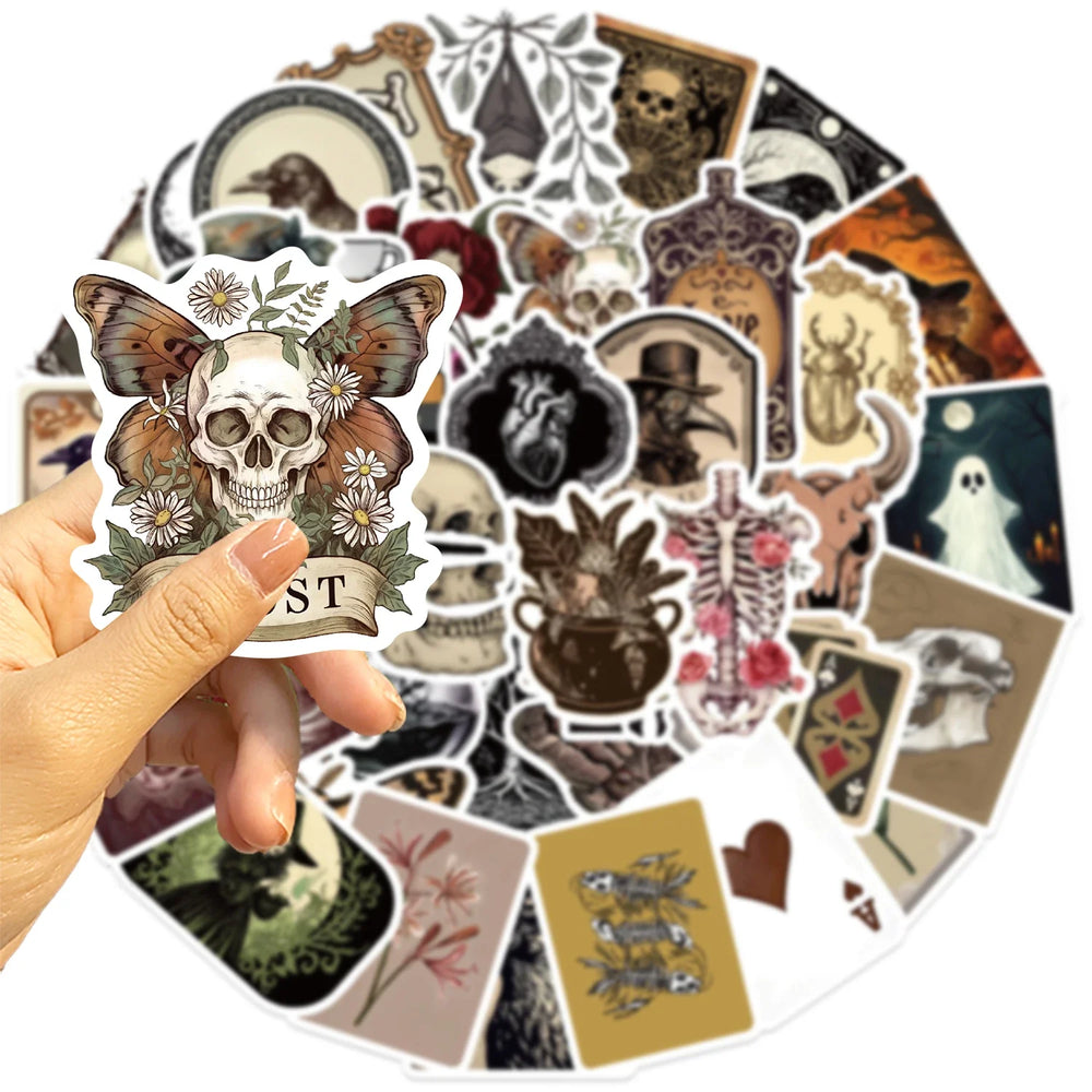 50PCS Cartoon Gothic Skeleton Animal Stickers Skateboard Guitar Computer Refrigerator Desk Graffiti Creative Sticker (ONLINE ORDER ONLY)