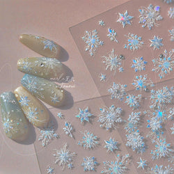 Flying Snowflakes Cold Winter Geometric Hexagon Star Romantic Adhesive Nail Art Stickers Embossment Rhinestone Manicure Decals (ONLINE ORDER ONLY)