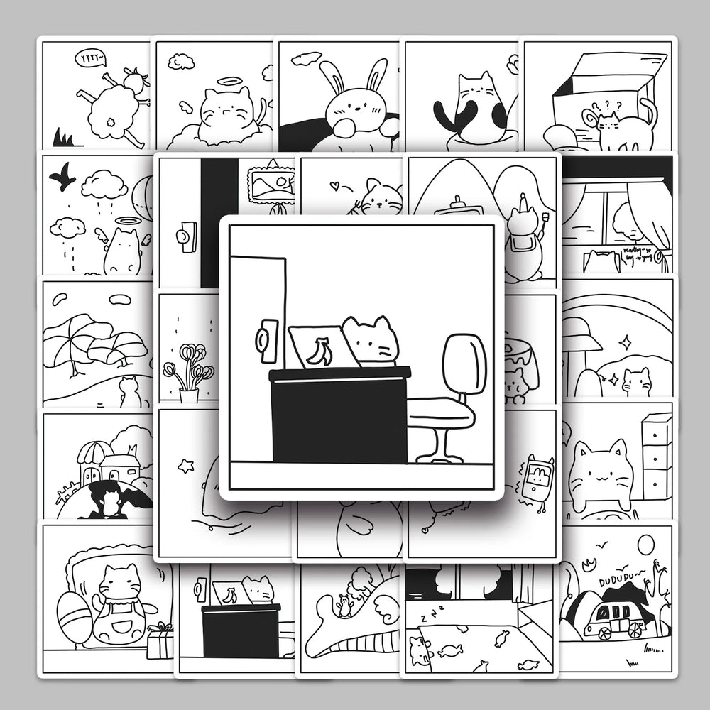 50pcs Cartoon Line Art Graffiti Stickers for Helmet, Wall, Desktop Decoration (ONLINE ORDER ONLY)