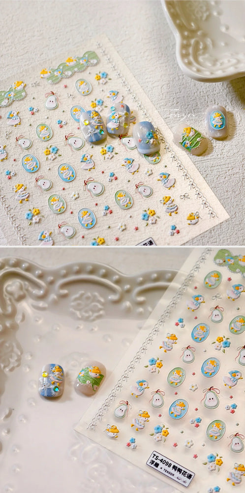 Cute Duck Pear Bowknot Mini Flower Duckling Line Bow Photo Frame Seal Stamp Figure Self Adhesive Nail Art Sticker Manicure Decal (ONLINE ORDER ONLY)