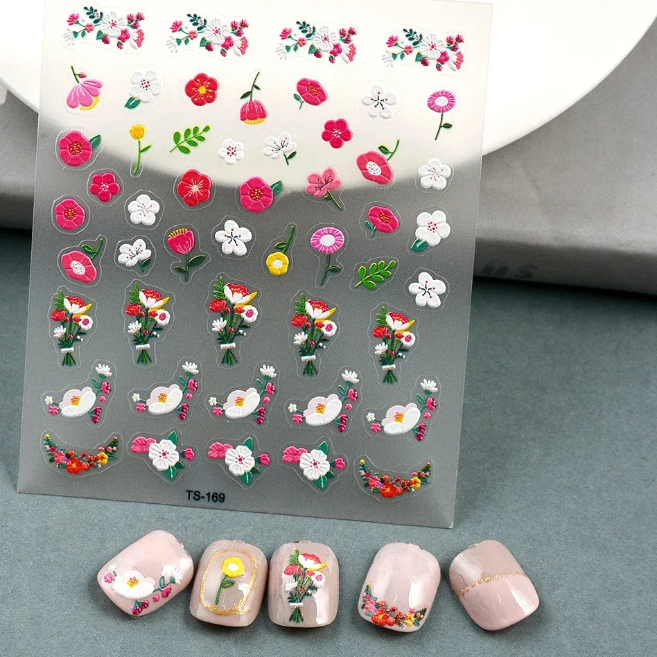 Chic Dragonfly Spider Insect Butterfly 3D Self Adhesive Nail Art Decoration Sticker Heart Puppy Flower Manicure Decal Y2K Flower (ONLINE ORDER ONLY)