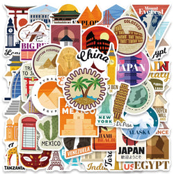 50Pcs Travel Landmark Stickers Waterproof for Laptop, Bicycle, Bottle, Motorcycle, Suitcase (Online Order Only)