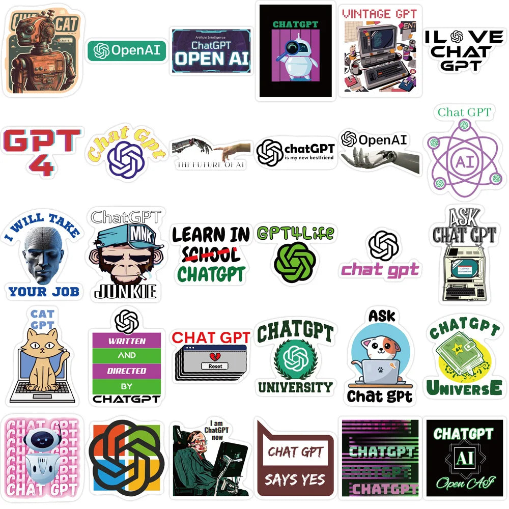 10/30/60PCS Chat Gpt Stickers Program Cartoon Decals Decoration DIY Laptop Scrapbook Phone Fridge Bike PVC Waterproof Graffiti (ONLINE ORDER ONLY)