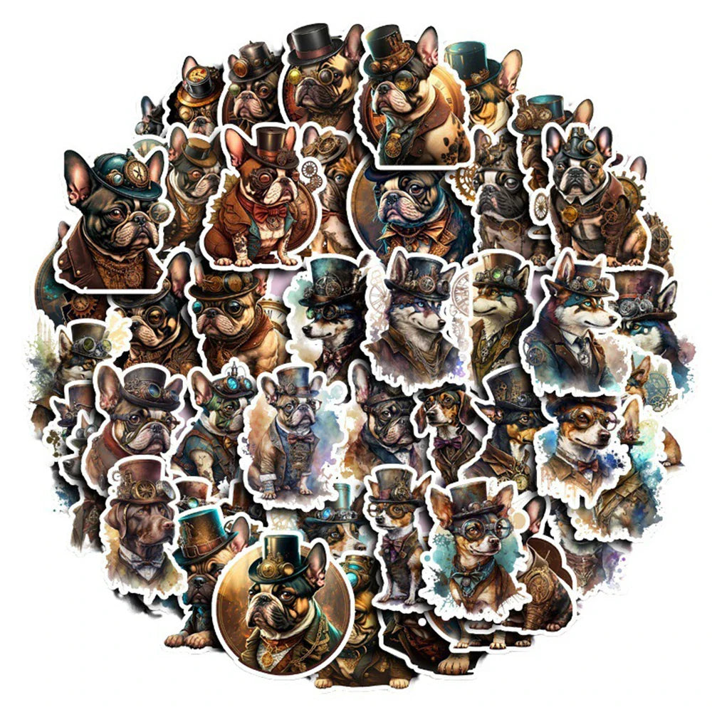 10/30/50pcs Vintage Steampunk Dog Sticker Packs (ONLINE ORDER ONLY)
