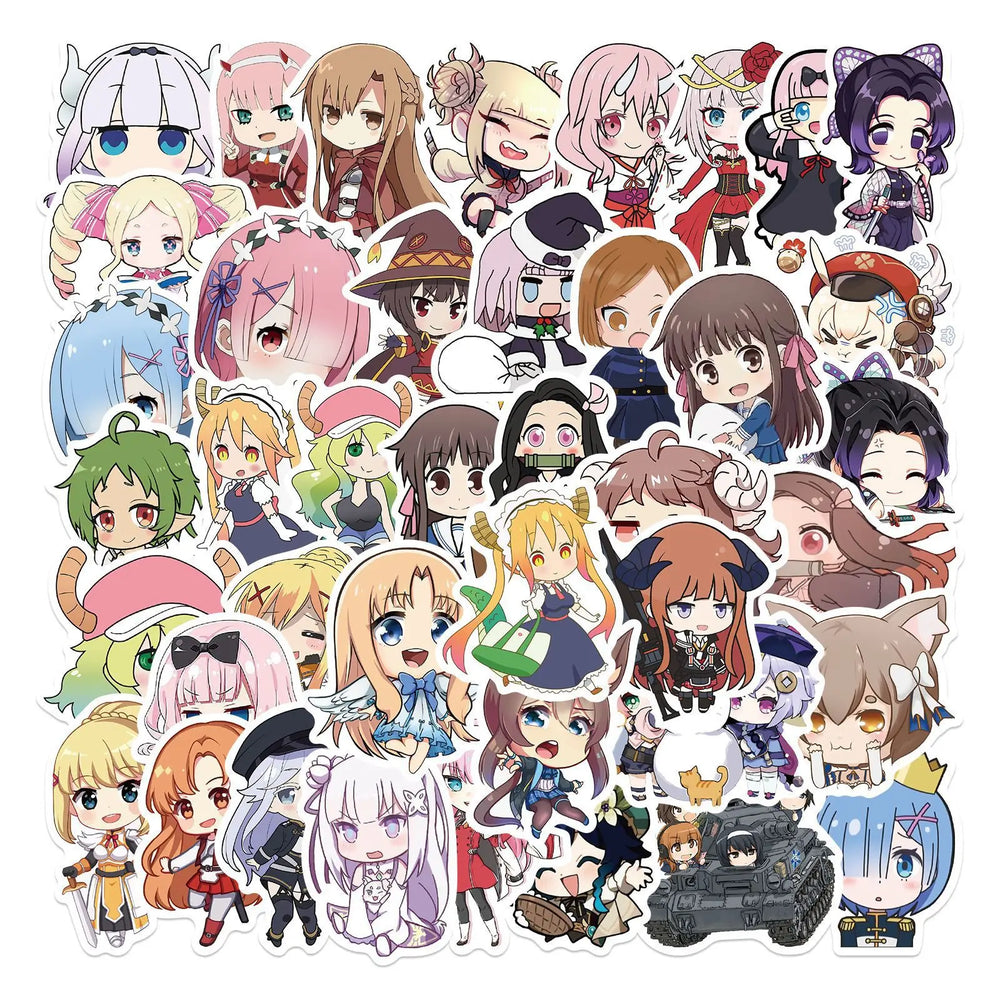 50pcs Anime Heroine Stickers for Helmet, Wall, Desktop Decoration - DIY Pack Wholesale (Online Order Only)