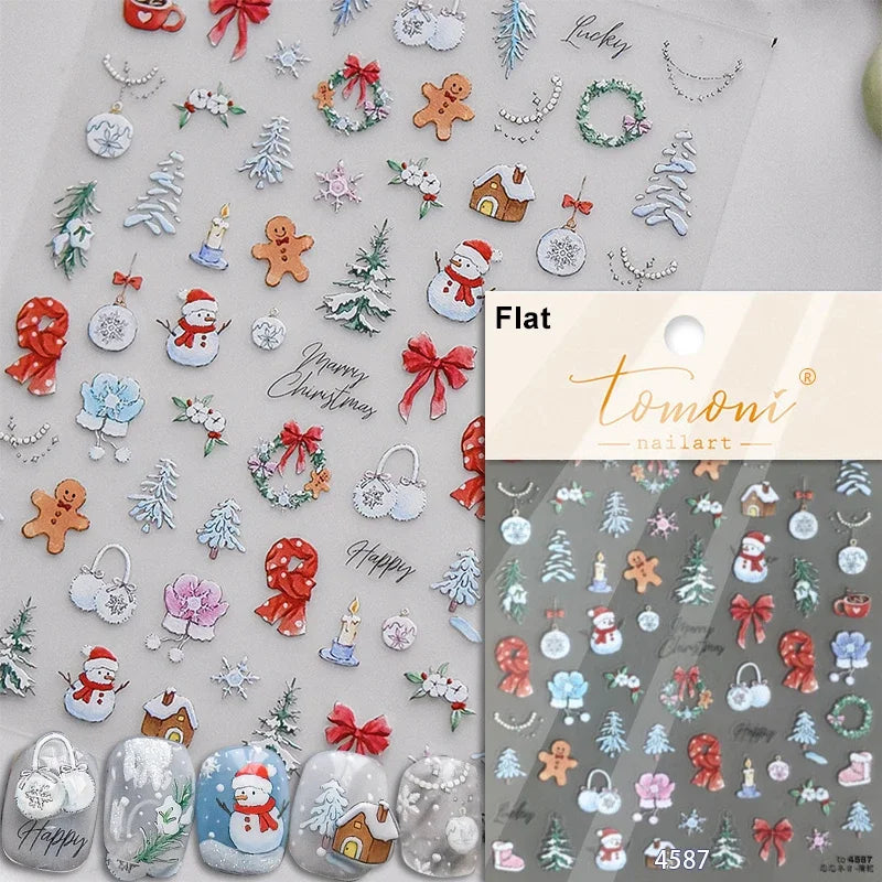 Snowman Apple Stars Gift Bell Snowflake Christmas Tree 3D Jelly Self Adhesive Nail Art Stickers Santa Claus Xmas Manicure Decals (ONLINE ORDER ONLY)