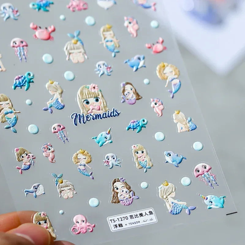 Varied Fish Red Koi Carp Mermaid Lucky Chinese 3D Self Adhesive Nail Art Sticker Cute DIY Cartoon Ocean Manicure Decal Wholesale (ONLINE ORDER ONLY)
