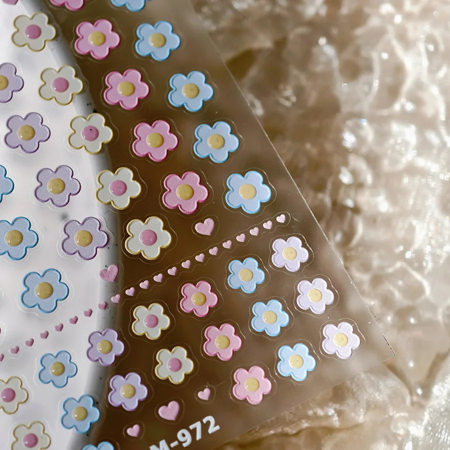 Lovely Colored Flower Fried Egg Petal Love Heart Cartoon Pink Yellow Purple Blue Delicate Charm Nail Art Stickers Manicure Decal (ONLINE ORDER ONLY)