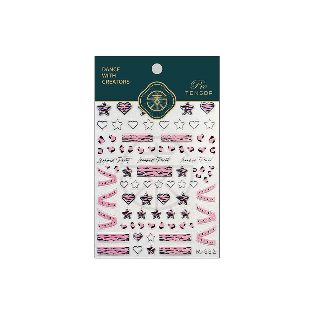 Punk Pink Leopard Print Love Heart Stars Bowknot Cool Girl 5D Self Adhesive Nail Art Stickers Ribbon Manicure Decals Wholesale (ONLINE ORDER ONLY)