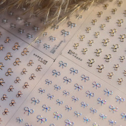 Shiny Pink Silver Gold Bowknot Tie Line Mini Delicate 3D 5D Self Adhesive Nail Art Stickers Embossment Rhinestone Manicure Decal (Online Order Only)