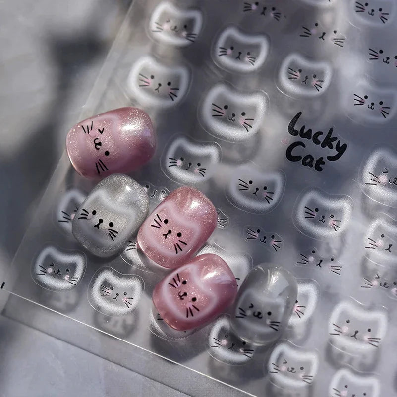 White Halo Dyeing Cat Face Cup Black Orange Toy Umbrella Love Heart Kitty Cake Embossed Relief Nail Art Stickers Manicure Decals (ONLINE ORDER ONLY)