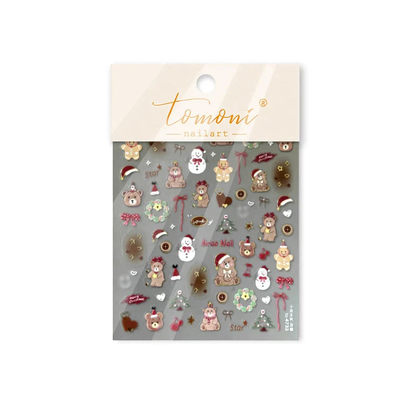 Santa's Hat Candy Santa Claus Christmas Tree Bell Elk 5D Self Adhesive Nail Art Stickers Button Snowflake Cherry Manicure Decals (ONLINE ORDER ONLY)