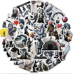 Banksy Art Stickers 10/30/50Pcs for Suitcase, Skateboard, Laptop, Luggage, Phone, Car, DIY Decal (ONLINE ORDER ONLY)