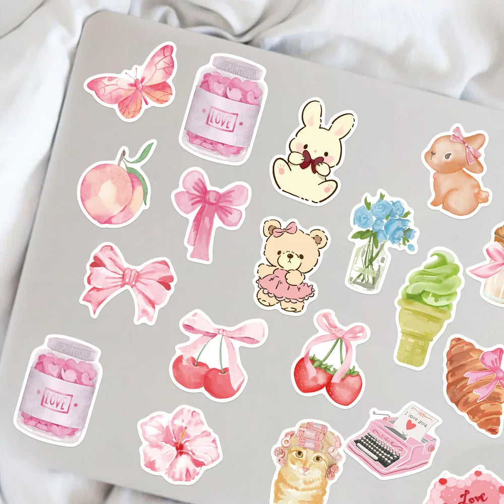 50PCS Kawaii Pink Sticker Aesthetic PVC School Stationery Children's Sketchbook Diary Laptop Scrapbook Supplies for Kids (ONLINE ORDER ONLY)