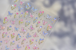 Delicate Dreamy Petal Star Tulip Flower Purple Bowknot Butterfly Illusion Chic Relief Adhesive Nail Art Stickers Manicure Decals (Online Order Only)