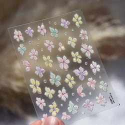 Gradient Coloredful Flower Petal Green Leaf Dreamy Shiny Chinese Rose Fantasy Relief Adhesive Nail Art Stickers Manicure Decals (Online Order Only)
