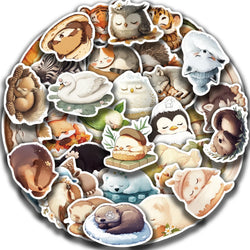 50pcs Sleeping Animals Cartoon Stickers Perfect for Scrapbooking Diaries Laptops Bumpers Water Bottles Computers Phones Sticker (Online Order Only)