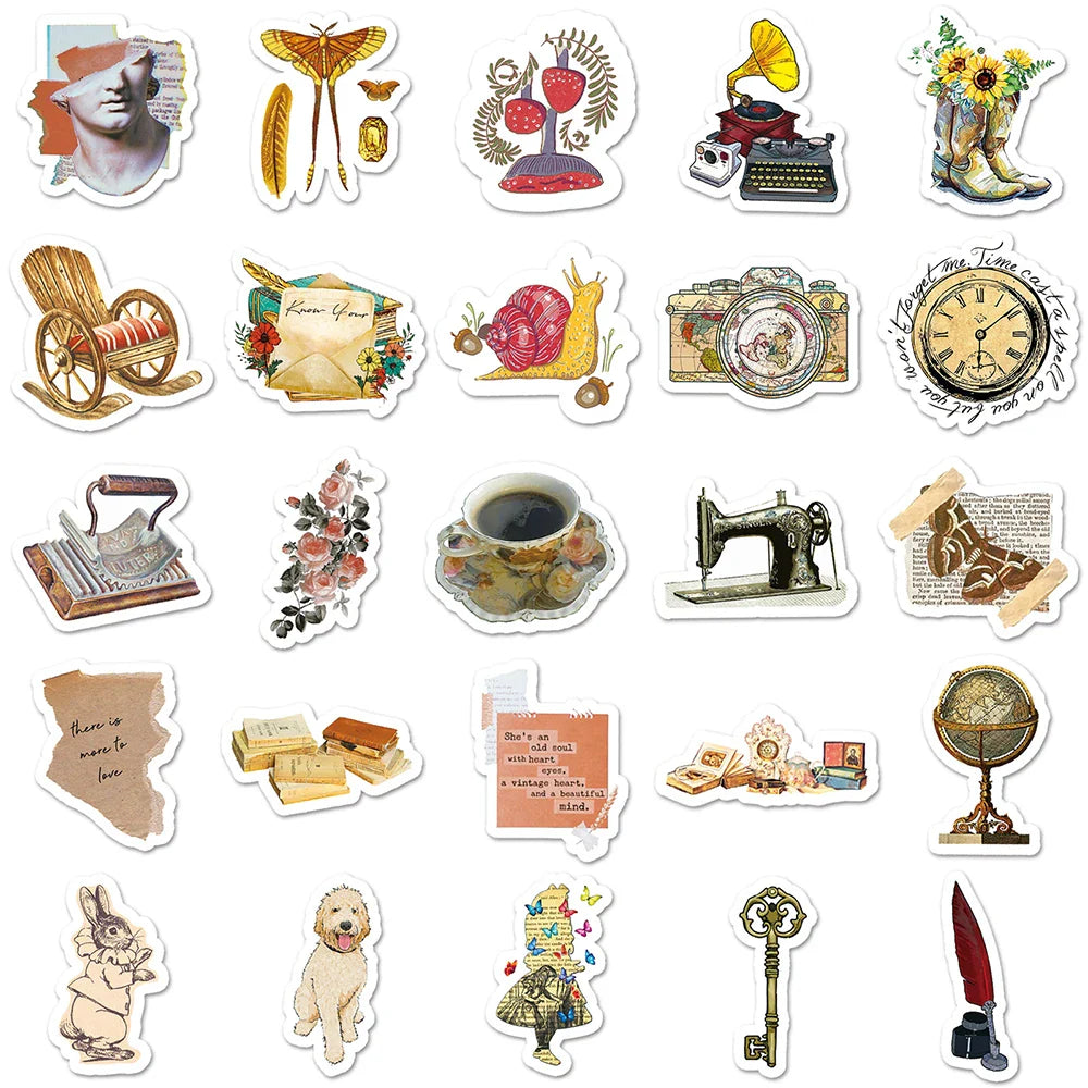 10/30/50PCS Retro Cartoon Graffiti Stickers Aesthetic DIY Decorative Notebook Bike Suitcase Laptop Fridge Stationery Decals Toy (ONLINE ORDER ONLY)