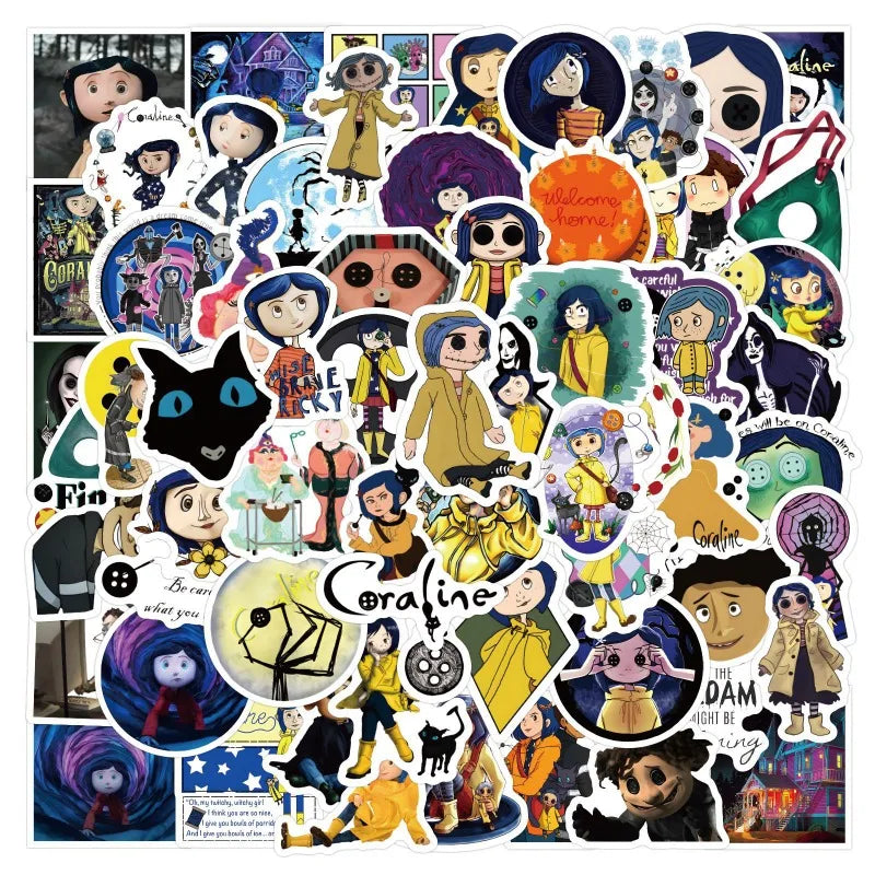 60pcs Coraline Cartoon Stickers for Laptop, Phone, Car, Scooter, Suitcase, Refrigerator (Online Order Only)