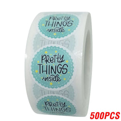 100-500pcs Round Paper Pink Pretty Things Inside Stickers Gold Thank You Stickers For Small Business Packaging Seal Label (ONLINE ORDER ONLY)