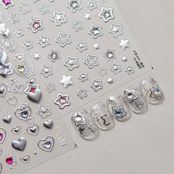 Colored Crystal Star Love Heart Shiny Silver Hollowed Smudging Rainbow Flower Jelly Embossed Nail Art Stickers Manicure Decals (ONLINE ORDER ONLY)