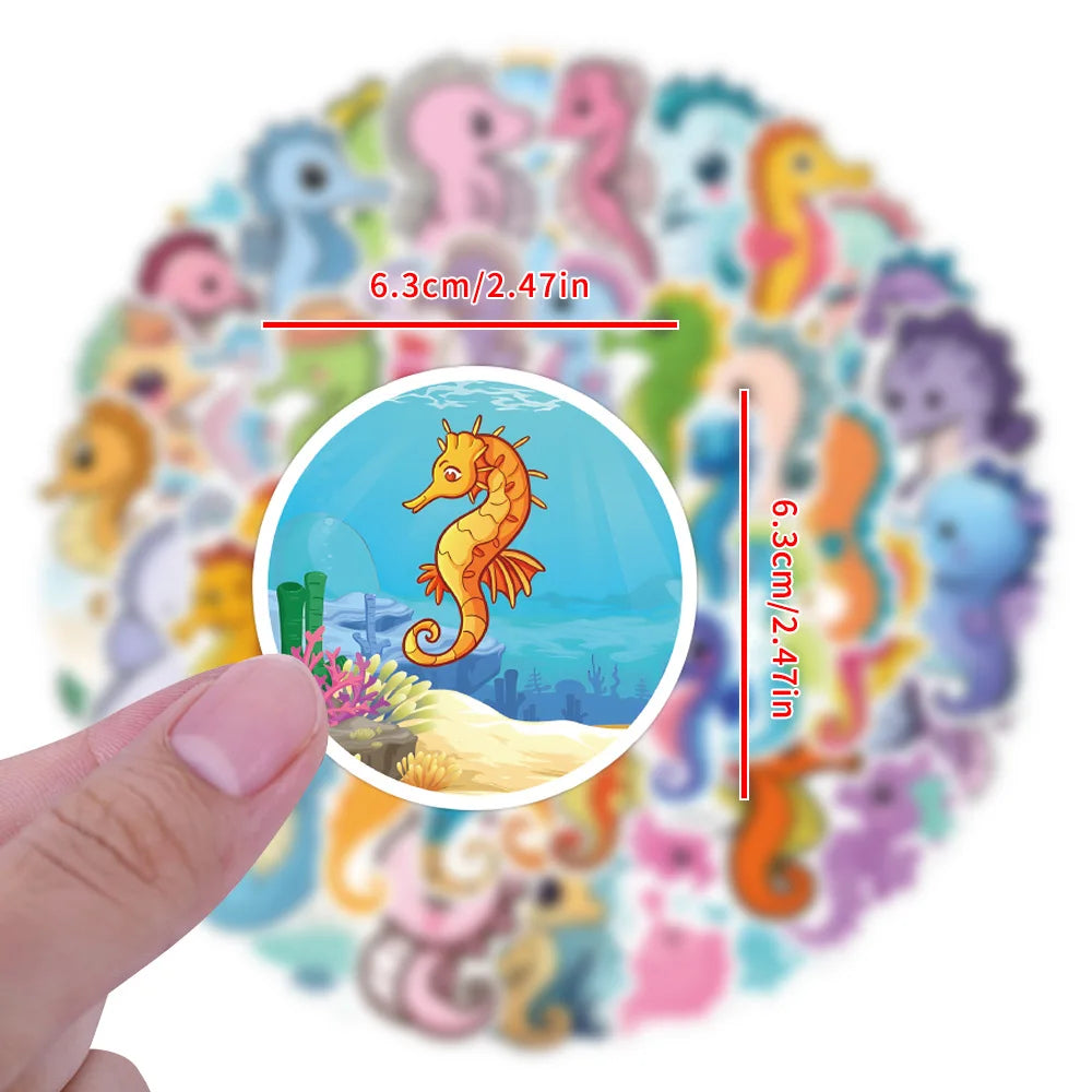 10/30/55PCS Cute Seahorse Stickers Marine Organism Cartoon Decals Kawaii Animal Toy Luggage Laptop Phone Guitar Bike Skateboard (ONLINE ORDER ONLY)