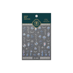 Retro Blue Lotus Flower Arrangement Vase Lantern Totem Pattern Bamboo Leaf Self Adhesive Nail Art Stickers Shiny Manicure Decals (ONLINE ORDER ONLY)