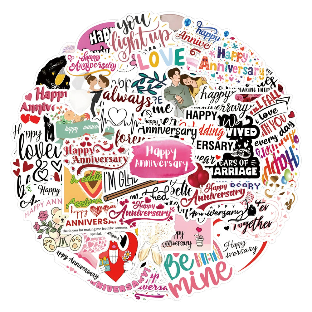 Anniversary Love Cartoon Stickers for Phone Laptop Luggage Skateboard Decals (Online Order Only)