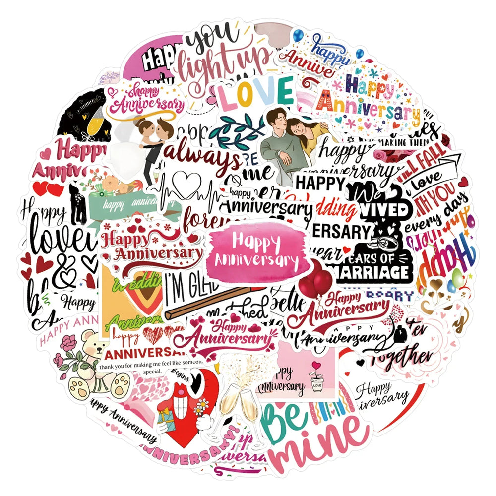 Anniversary Love Cartoon Stickers for Phone Laptop Luggage Skateboard Decals (Online Order Only)
