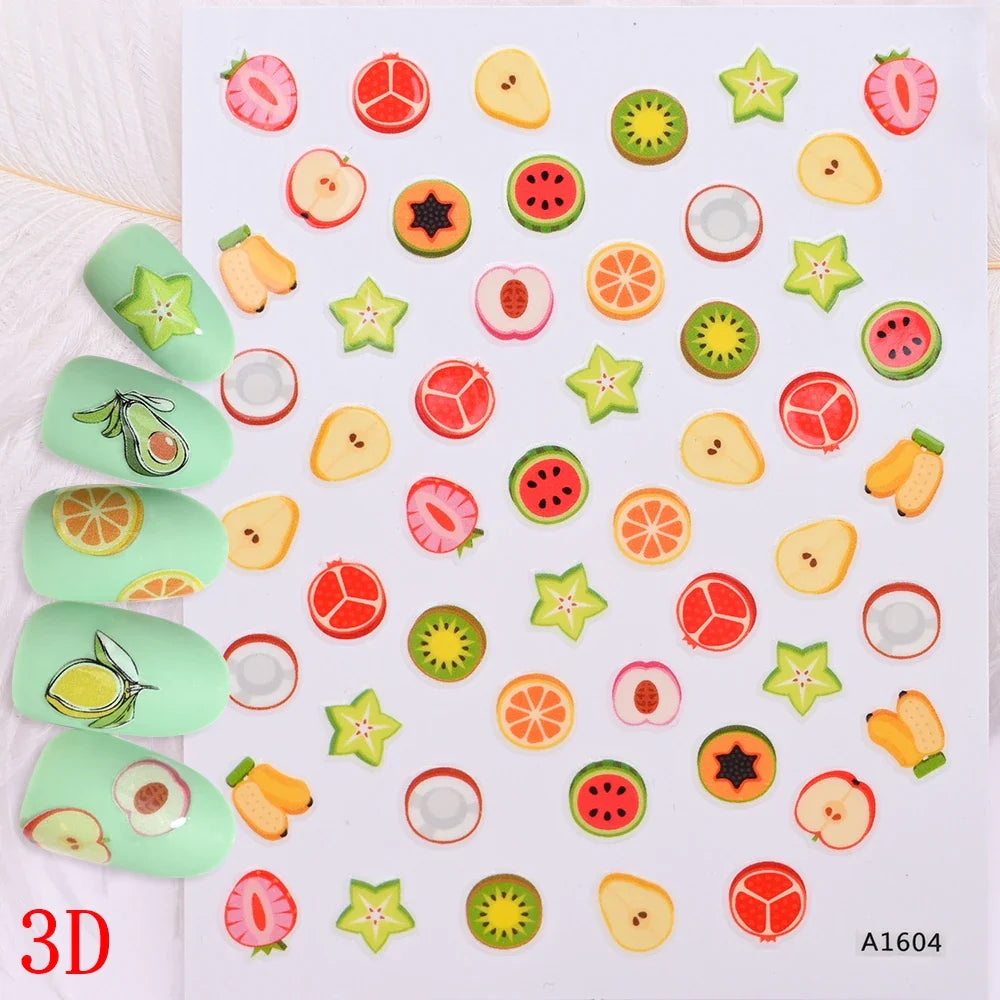 1Pc Sweet Cute Fresh Red Cherry Pattern Nail Stickers Self Adhesive Fruit Design Decals Women & Girls Homemade Manicure Supplies (ONLINE ORDER ONLY)
