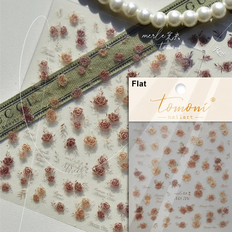 Romantic Candle Holder Lace Rambler Rose Pink Flower Bowknot Candlestick Ribbon Adhesive Nail Art Stickers Shiny Manicure Decals (ONLINE ORDER ONLY)
