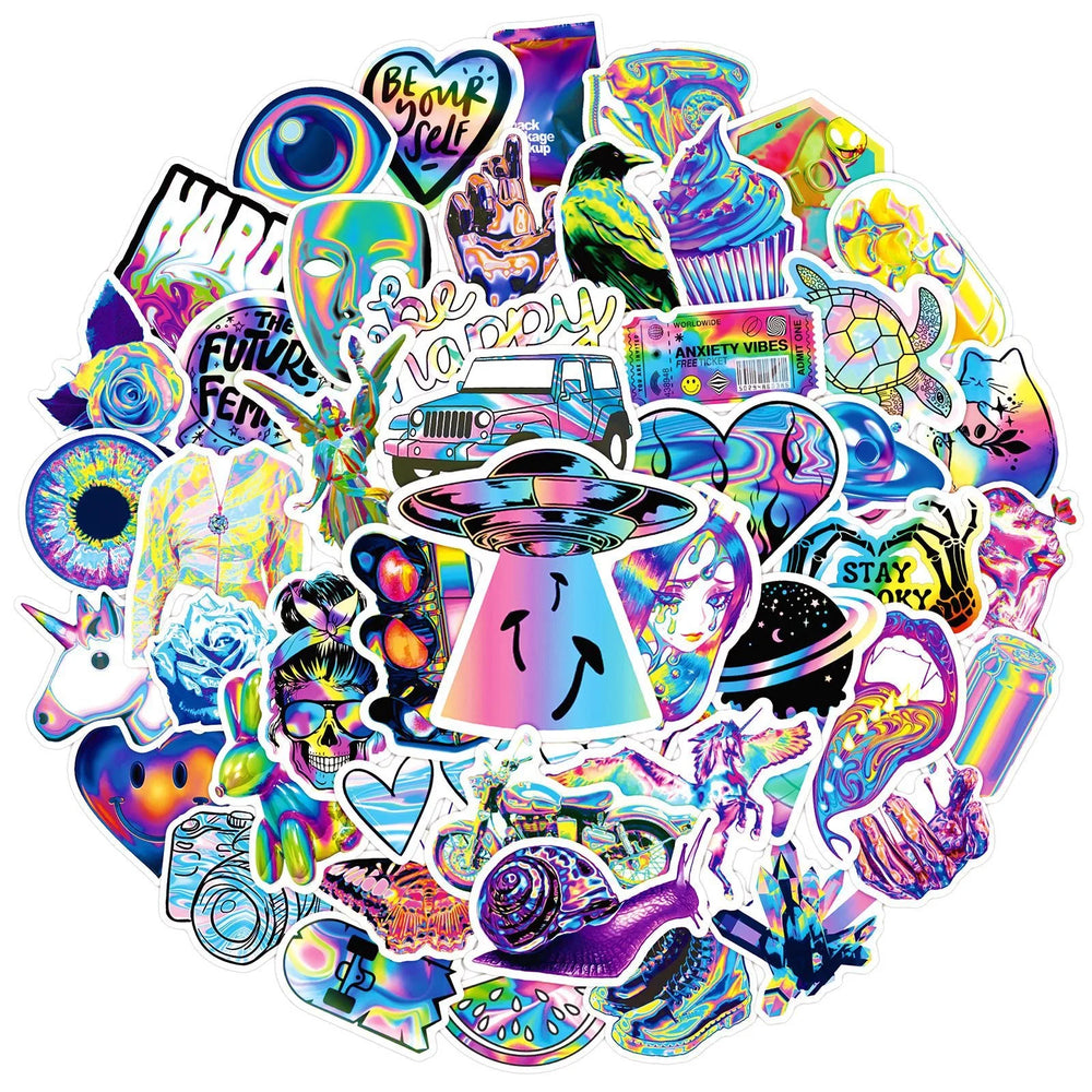 10/50PCS Cartoon Holographic Laser Style Aesthetic Stickers DIY Stationery Laptop Motorcycle Luggage Car Waterproof Sticker (Online Order Only)