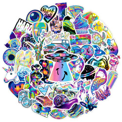 10/50PCS Cartoon Holographic Laser Style Aesthetic Stickers DIY Stationery Laptop Motorcycle Luggage Car Waterproof Sticker (Online Order Only)