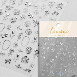 Pale Flower Bouquet Label Bowknot Stationery Sunflower Daisy Leaf 3D Self Adhesive Nail Art Stickers Rhinestone Manicure Decals (Online Order Only)