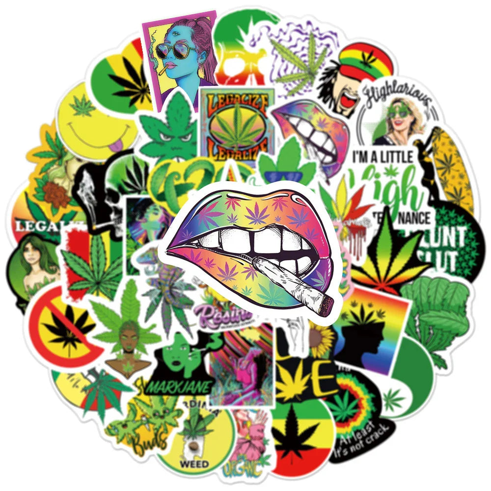 10/30/50/100PCS Funny Characters Leaves Weed Smoking Stickers Cool Waterproof Graffiti Decal For Skateboard Phone Motorcycle Car (ONLINE ORDER ONLY)