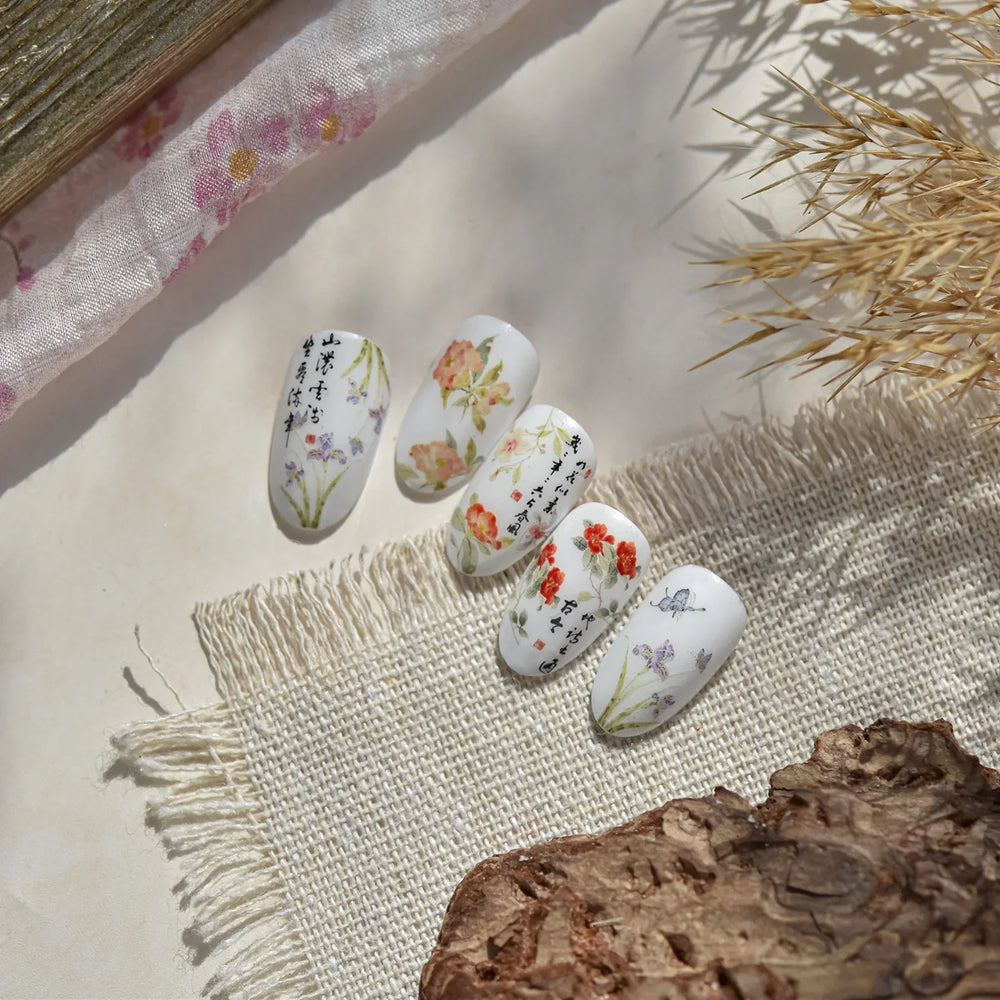 Strawberry Cherry Loquat Longan Peach Grapes Plant Red Bean Fruit Flat Realistic Painting 3D Nail Art Stickers Manicure Decals (ONLINE ORDER ONLY)