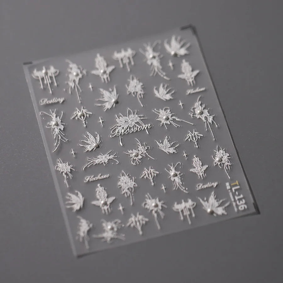 Snowflake Butterfly Rhinestone Shiny Totem Self Adhesive Nail Art Stickers Romantic Charm Chic Rose Flower Pearl Manicure Decals (ONLINE ORDER ONLY)