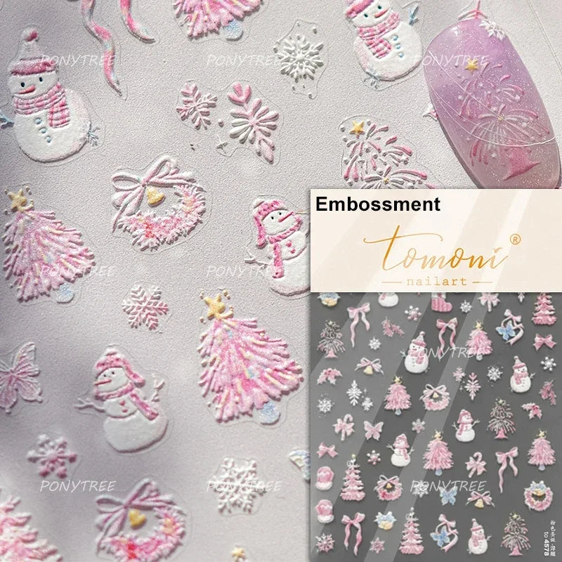 Santa's Hat Candy Santa Claus Christmas Tree Bell Elk 5D Self Adhesive Nail Art Stickers Button Snowflake Cherry Manicure Decals (ONLINE ORDER ONLY)
