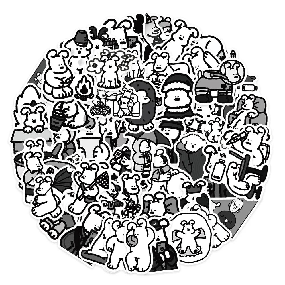Black & White Dog Stickers - 10/30/62PCS Stick Figure Style, Funny DIY Decals for Wall, Notebook, Phone, Bike (Online Order Only)