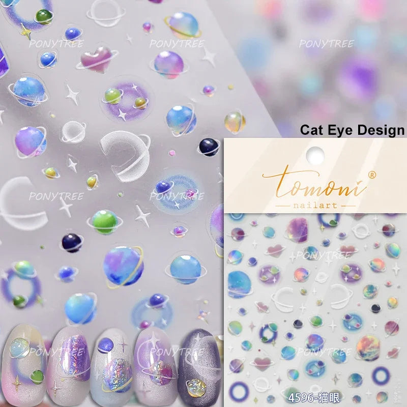 Blue Butterfly Planet Star Conch Snake Shell Clam Pearl Whale Jellyfish Moon Adhesive Nail Art Stickers Dreamy Manicure Decals (Online Order Only)